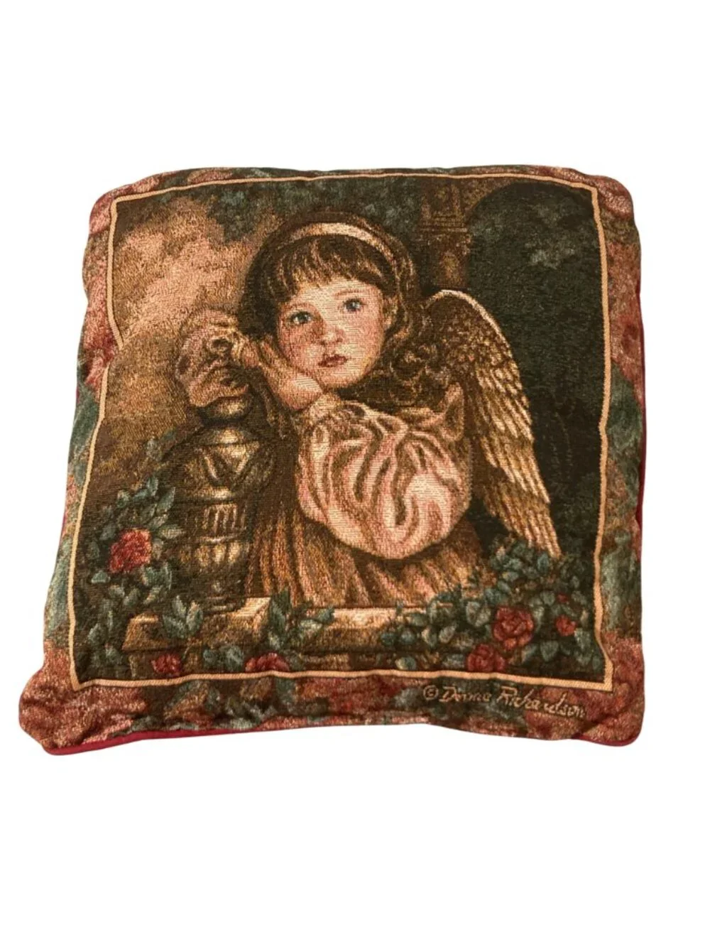 Vintage Christmas Tapestry Angel Throw Pillow By Donna Richardson 90s Decor